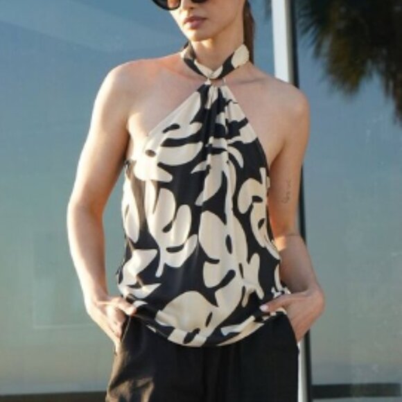 Black and Cream Halter Top - Picture 1 of 2